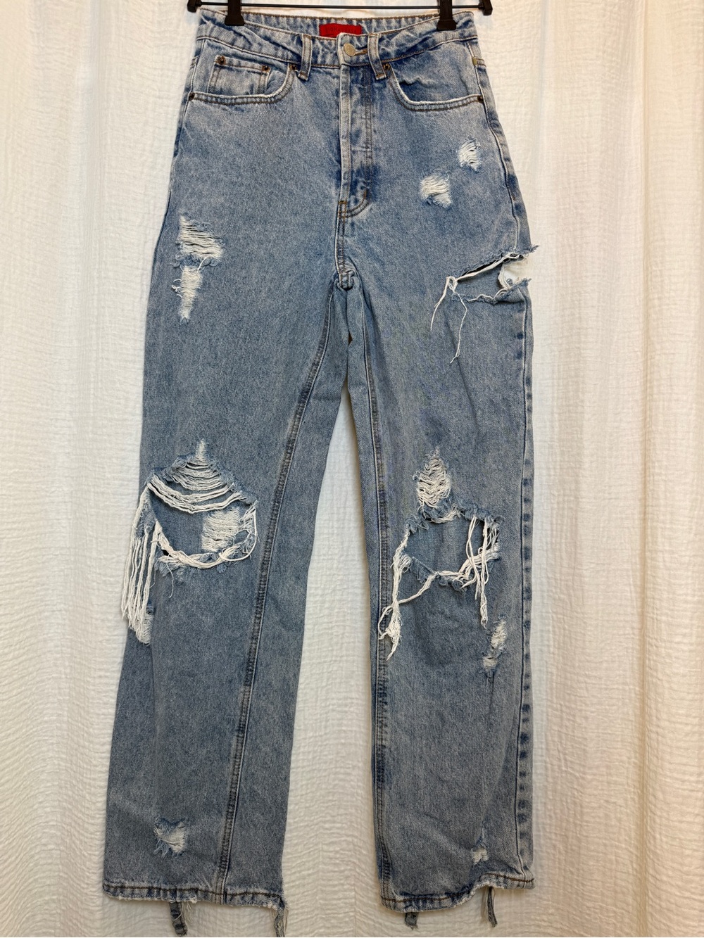Signature 8 Distressed High Rise Wide Leg Jeans Light Wash Size S